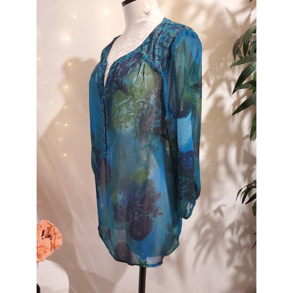 Anthropologie Fig & Flower Sheer Abstract Popover Blouse Top Plus Size 1X Artsy - Picture 3 of 11